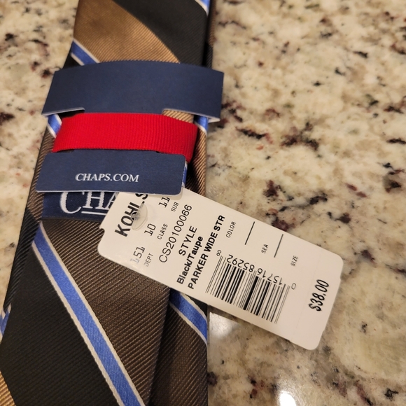 NWT Mens Tie Black and Taupe Wide Stripes - Picture 4 of 5